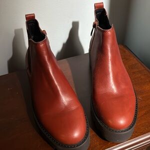 Franco Sarto “Balin” Lug Sole Booties in reddish brown leather size 9